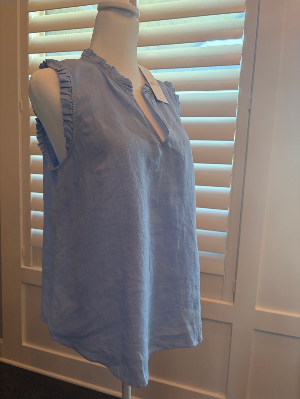 Lilly Pulitzer Kavalla Sleeveless Ruffle-Trim Linen Top - Light Blue